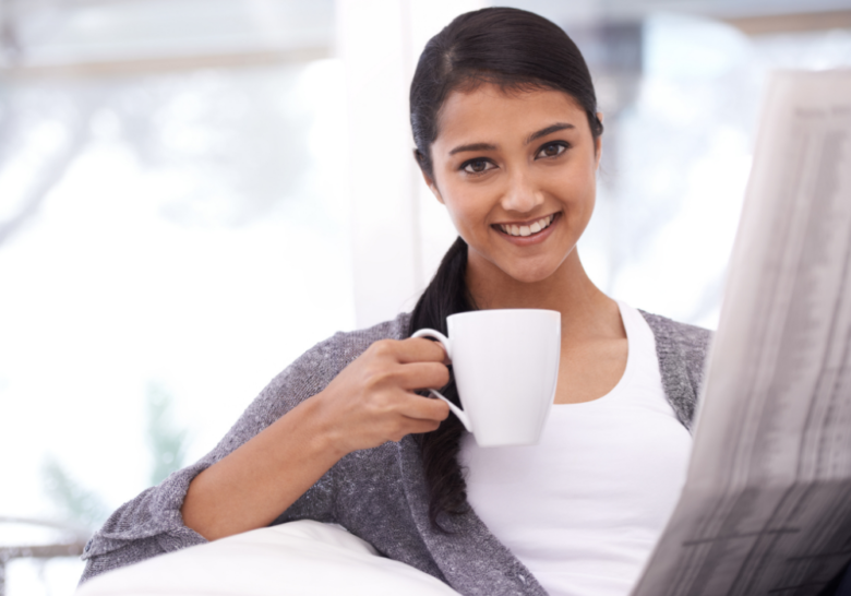 girl relaxing while drinking coffee things to do on a Sunday