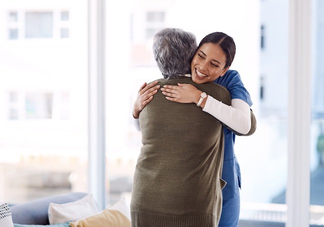 nurse hugging elderly woman passion vs purpose