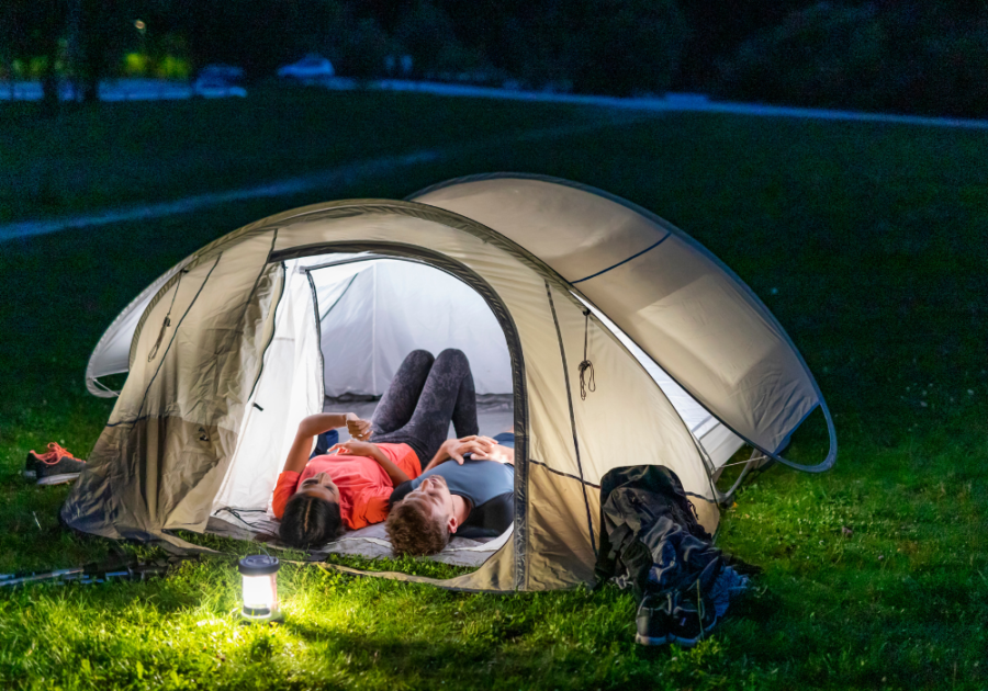 couple laying in tent what to do on a Saturday night