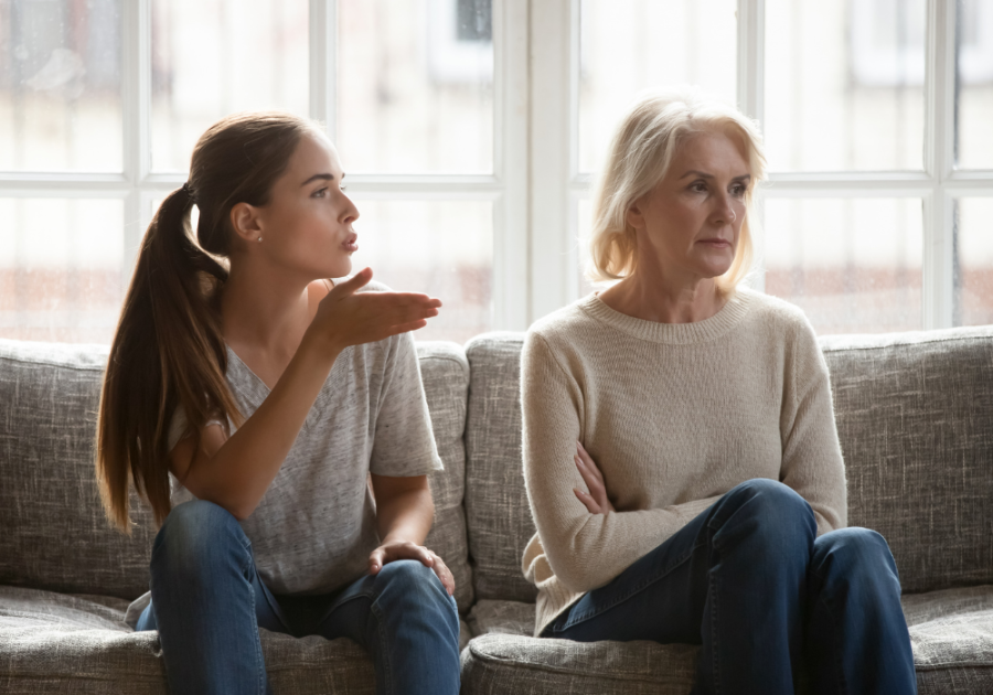 young woman talking to older woman who is sad When Your Grown Child Breaks Your Heart