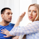 couple sitting woman pushing man away things toxic partners say