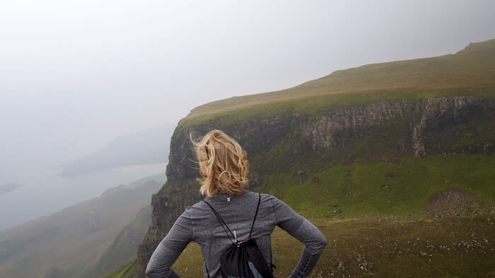 woman in Scotland landscape list of core values