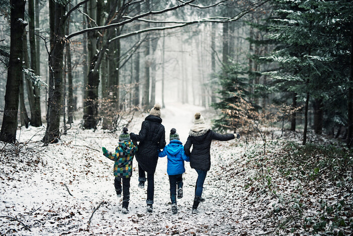 family walking in woods life goals