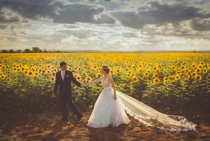 wedding couple field of sunflowers I love you quotes