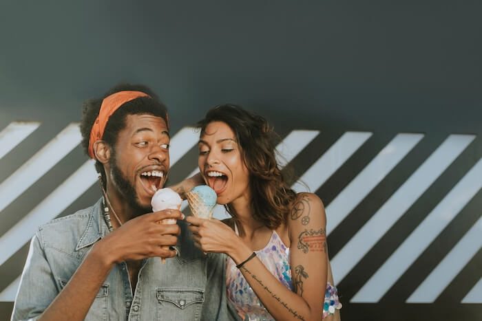 couple eating ice cream together to Start a Conversation with a Girl