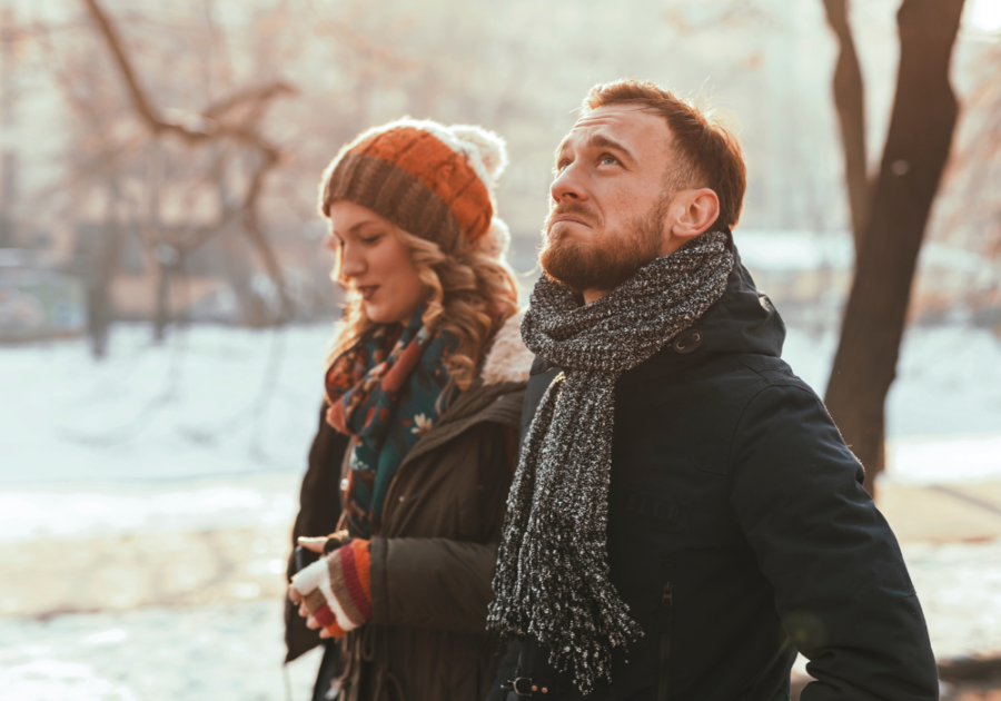 couple walking in the snow am I overthinking or is he losing interest