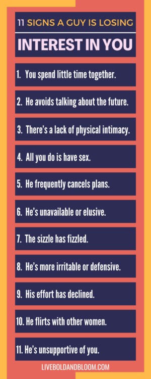 The signs that a guy is losing interest in you.