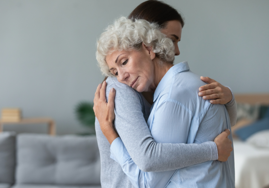 senior woman and daughter hugging mommy issues in women