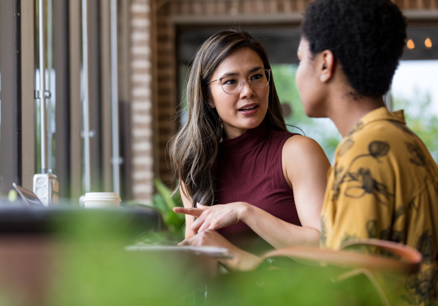 two friends discussing something sigma female personality