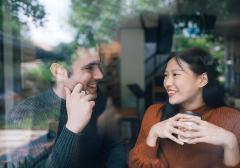 sweet couple on a date leading someone on