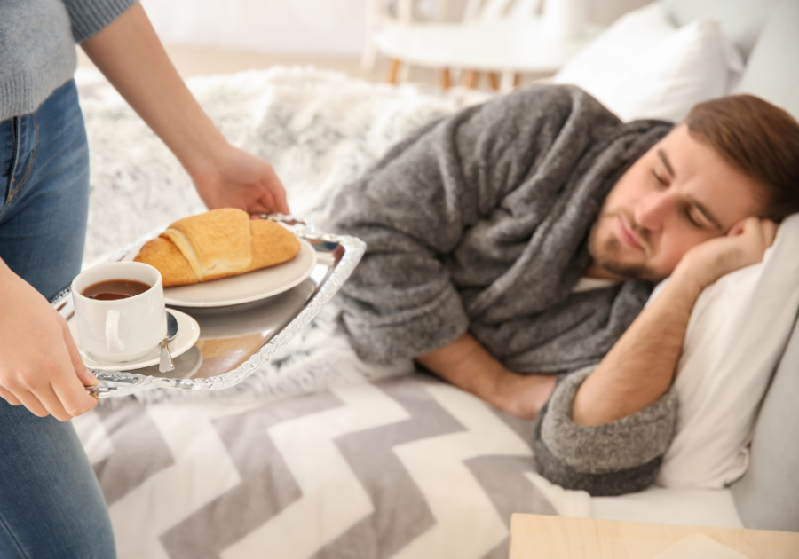 man being served food in bed mommy issues in men