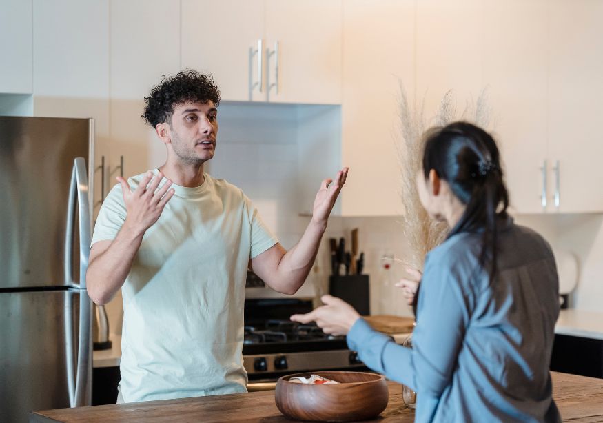 man talking to woman in kitchen Narcissistic Projection