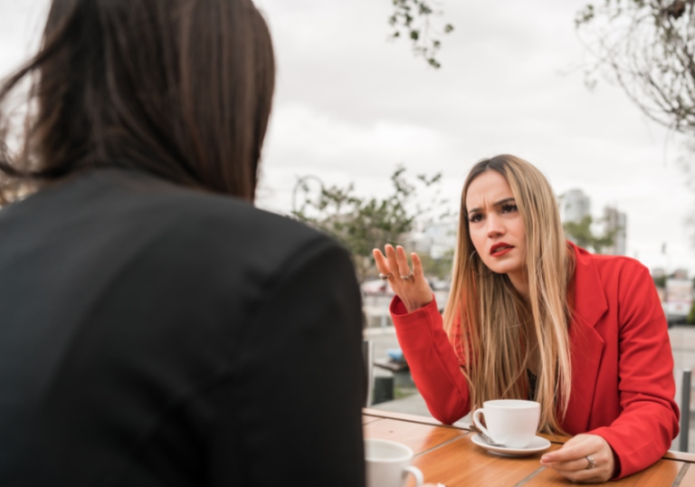 couple talking over coffee fake family quotes