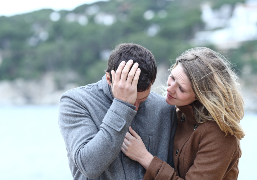 woman consoling sad man Signs of Broken Men