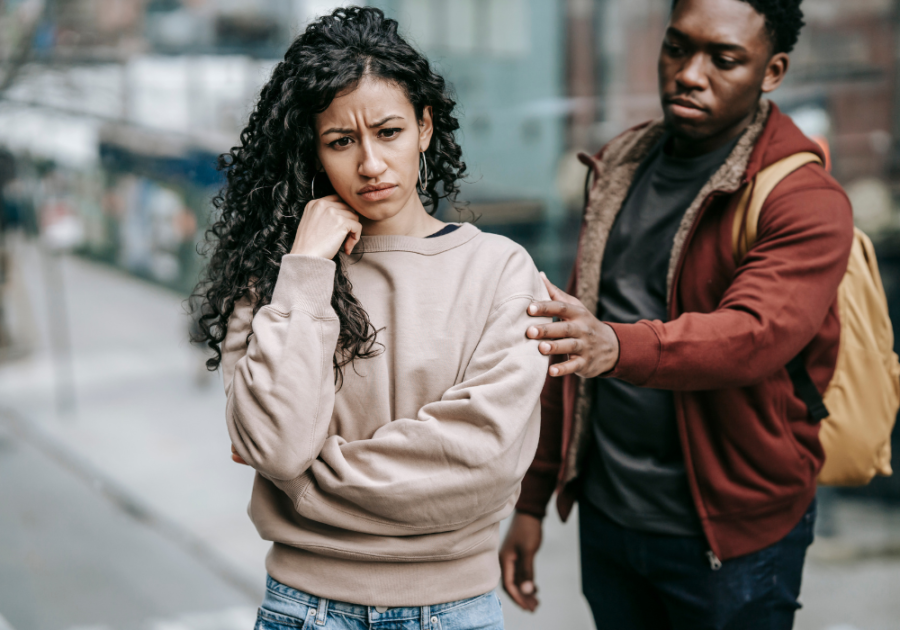 sad woman man touching shoulder Disappointed When Someone You Love Hurts You